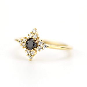 Black diamond ring, diamond engagement ring, minimalist engagement ring, black and white diamond ring - NOOI JEWELRY