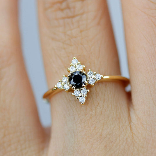 Black diamond ring, diamond engagement ring, minimalist engagement ring, black and white diamond ring - NOOI JEWELRY