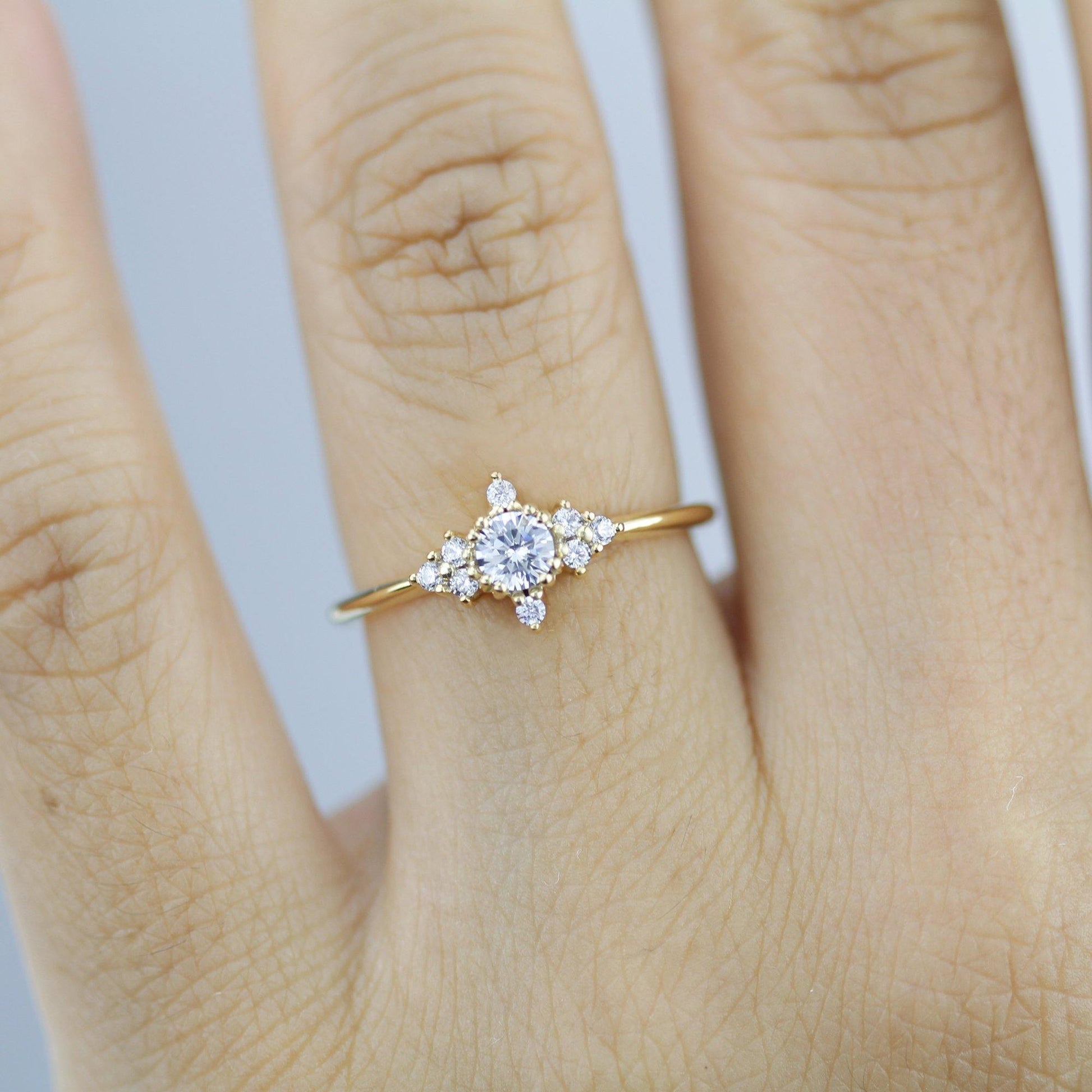 cluster engagement ring round | simple diamond ring designs unique - NOOI JEWELRY