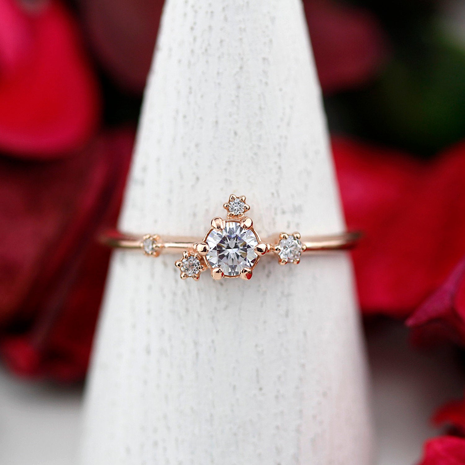 unique engagement ring, delicate engagement ring, engagement ring white diamond, minimalist engagement ring - NOOI JEWELRY