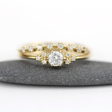Load image into Gallery viewer, wedding ring set, diamond bridal wedding set, modern wedding set, cluster wedding ring, curved wedding band diamonds - NOOI JEWELRY