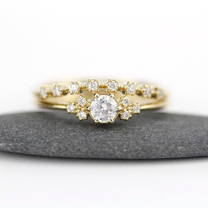 wedding ring set, diamond bridal wedding set, modern wedding set, cluster wedding ring, curved wedding band diamonds - NOOI JEWELRY