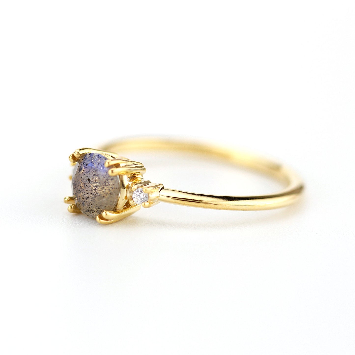 Engagement ring Labradorite and diamond, simple diamond ring - NOOI JEWELRY