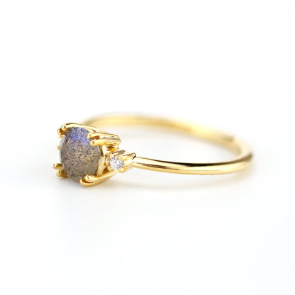 Engagement ring Labradorite and diamond, simple diamond ring - NOOI JEWELRY