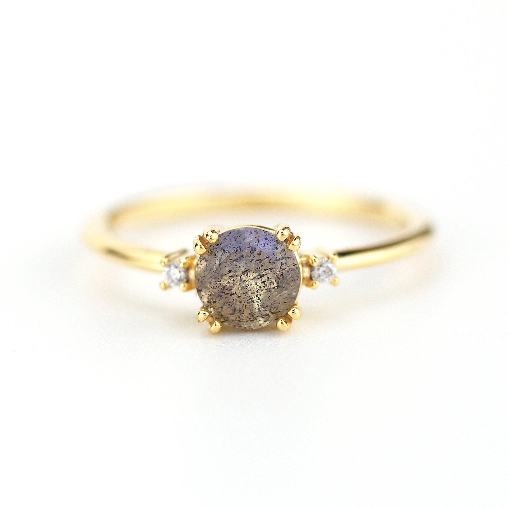 Engagement ring Labradorite and diamond, simple diamond ring - NOOI JEWELRY