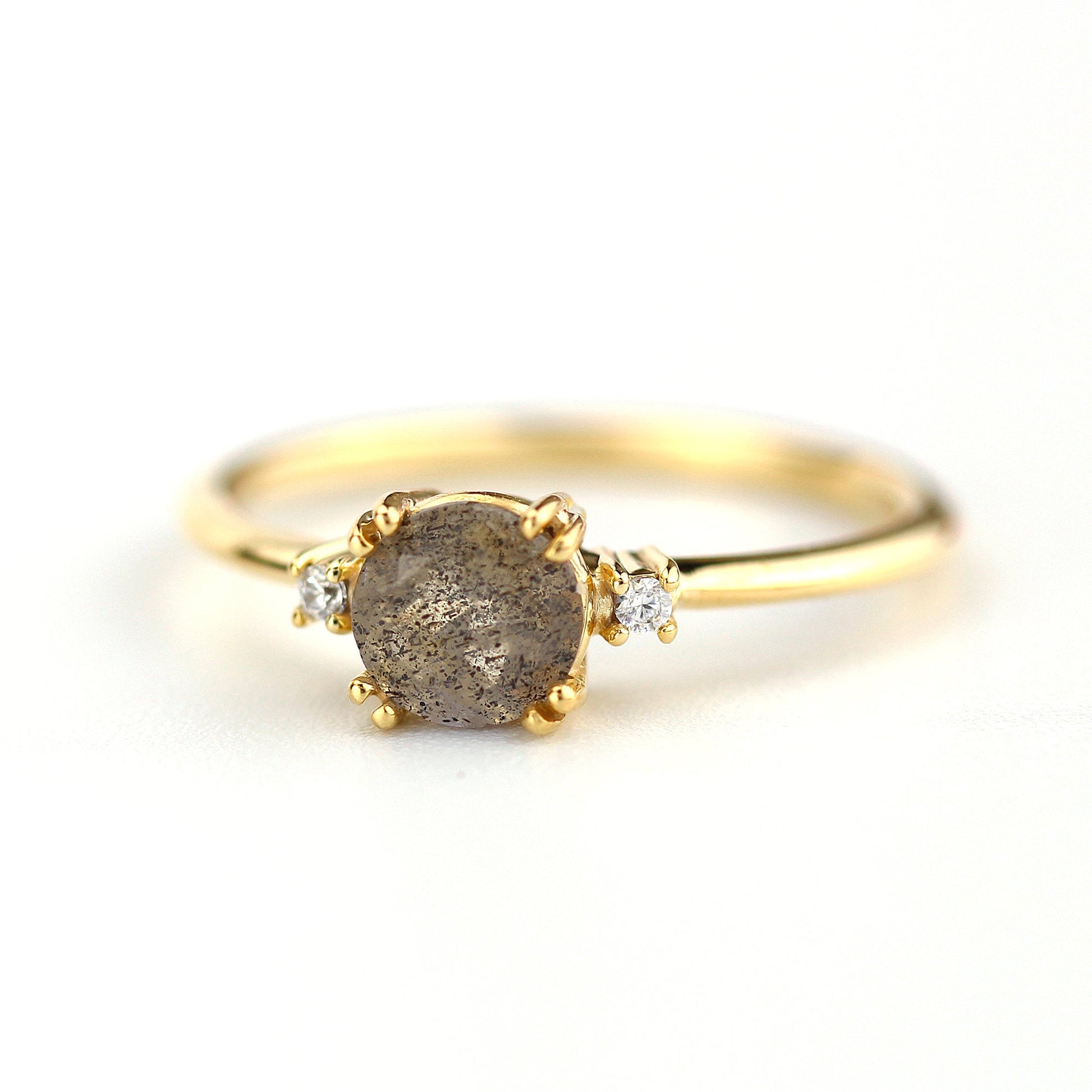 Engagement ring Labradorite and diamond, simple diamond ring - NOOI JEWELRY