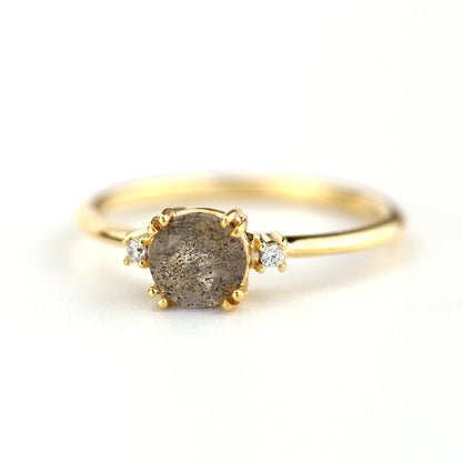 Engagement ring Labradorite and diamond, simple diamond ring - NOOI JEWELRY