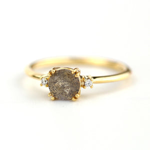 Engagement ring Labradorite and diamond, simple diamond ring - NOOI JEWELRY