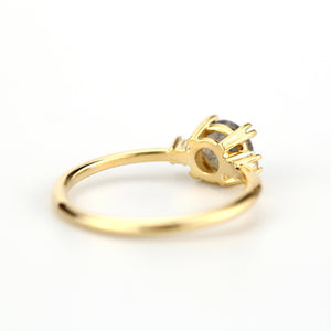 Engagement ring Labradorite and diamond, simple diamond ring - NOOI JEWELRY