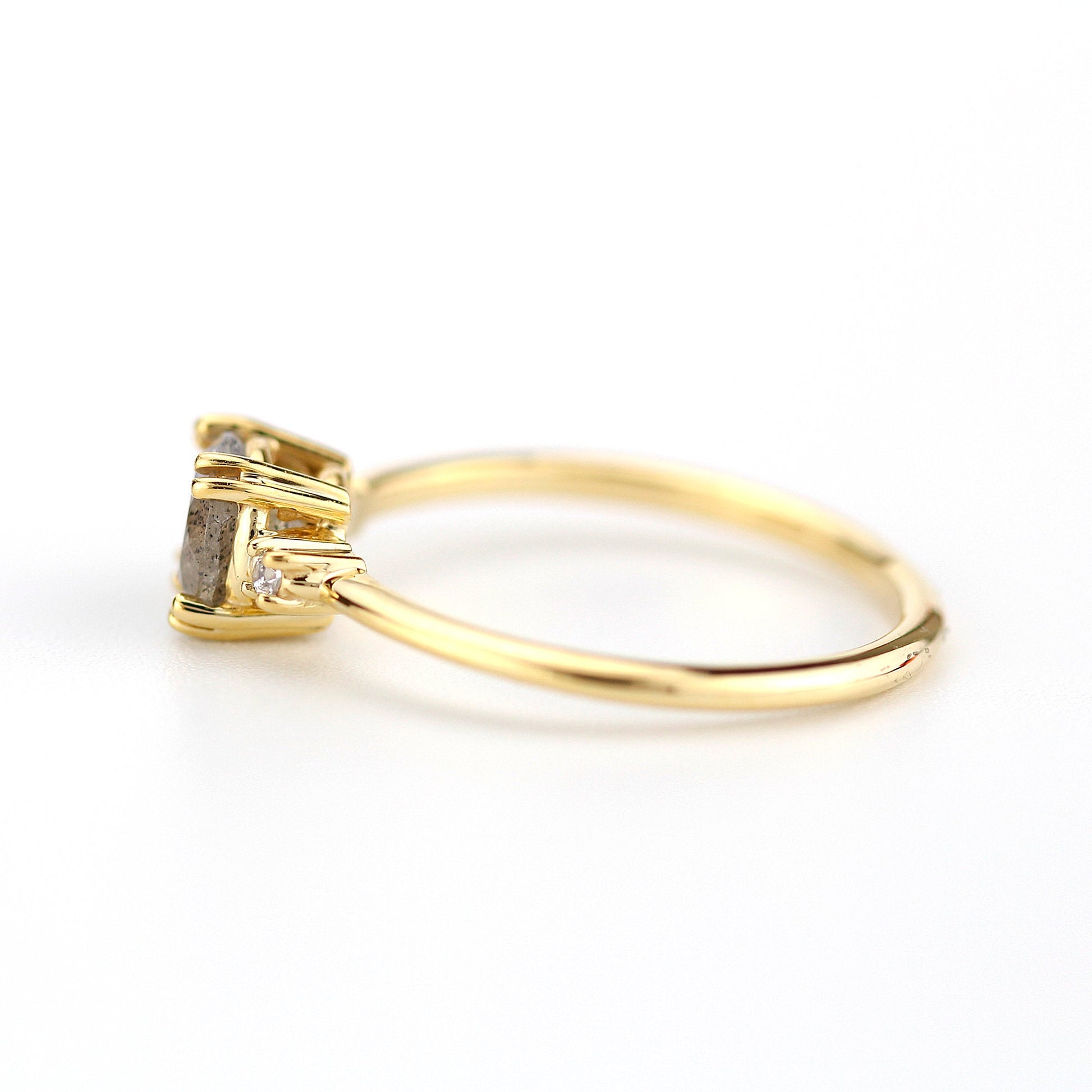 Engagement ring Labradorite and diamond, simple diamond ring - NOOI JEWELRY