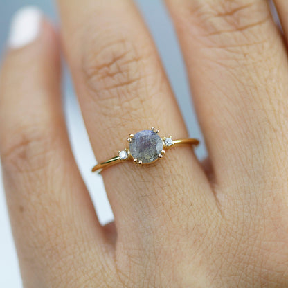 Engagement ring Labradorite and diamond, simple diamond ring - NOOI JEWELRY
