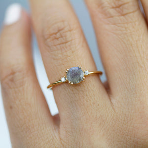 Engagement ring Labradorite and diamond, simple diamond ring - NOOI JEWELRY