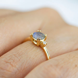 Engagement ring Labradorite and diamond, simple diamond ring - NOOI JEWELRY