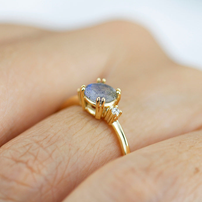 Engagement ring Labradorite and diamond, simple diamond ring - NOOI JEWELRY