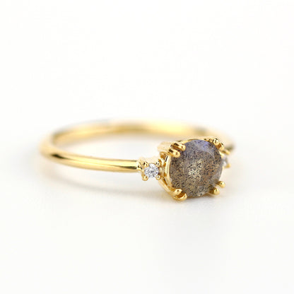 Engagement ring Labradorite and diamond, simple diamond ring - NOOI JEWELRY