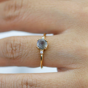 Engagement ring Labradorite and diamond, simple diamond ring - NOOI JEWELRY
