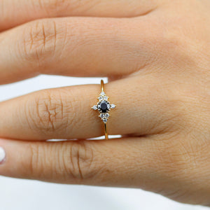 Engagement ring black diamond, diamond engagement ring, minimalist engagement ring, unique engagement ring - NOOI JEWELRY