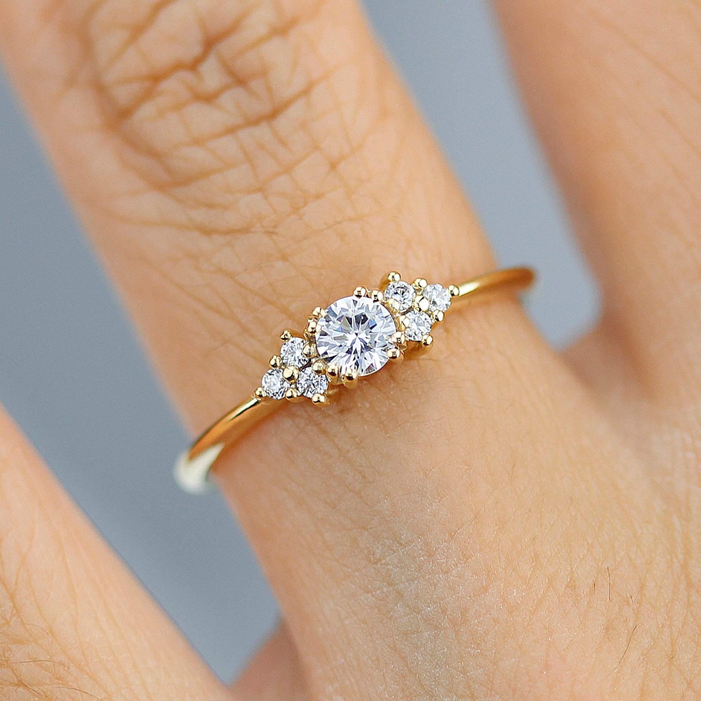 Cluster engagement ring diamond | classic engagement ring round simple | R284WD - NOOI JEWELRY