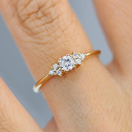 Cluster engagement ring diamond | classic engagement ring round simple | R284WD - NOOI JEWELRY