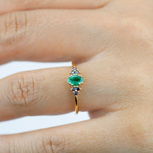 Load image into Gallery viewer, Emerald engagement ring, emerald and black diamond ring, delicate diamond ring,  oval engagement ring - NOOI JEWELRY