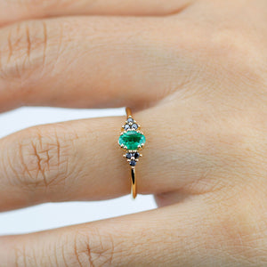 Emerald engagement ring, emerald and black diamond ring, delicate diamond ring,  oval engagement ring - NOOI JEWELRY