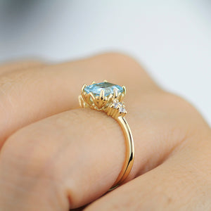 Sky blue topaz 8x6 mm emerald cut with diamonds on the side - NOOI JEWELRY