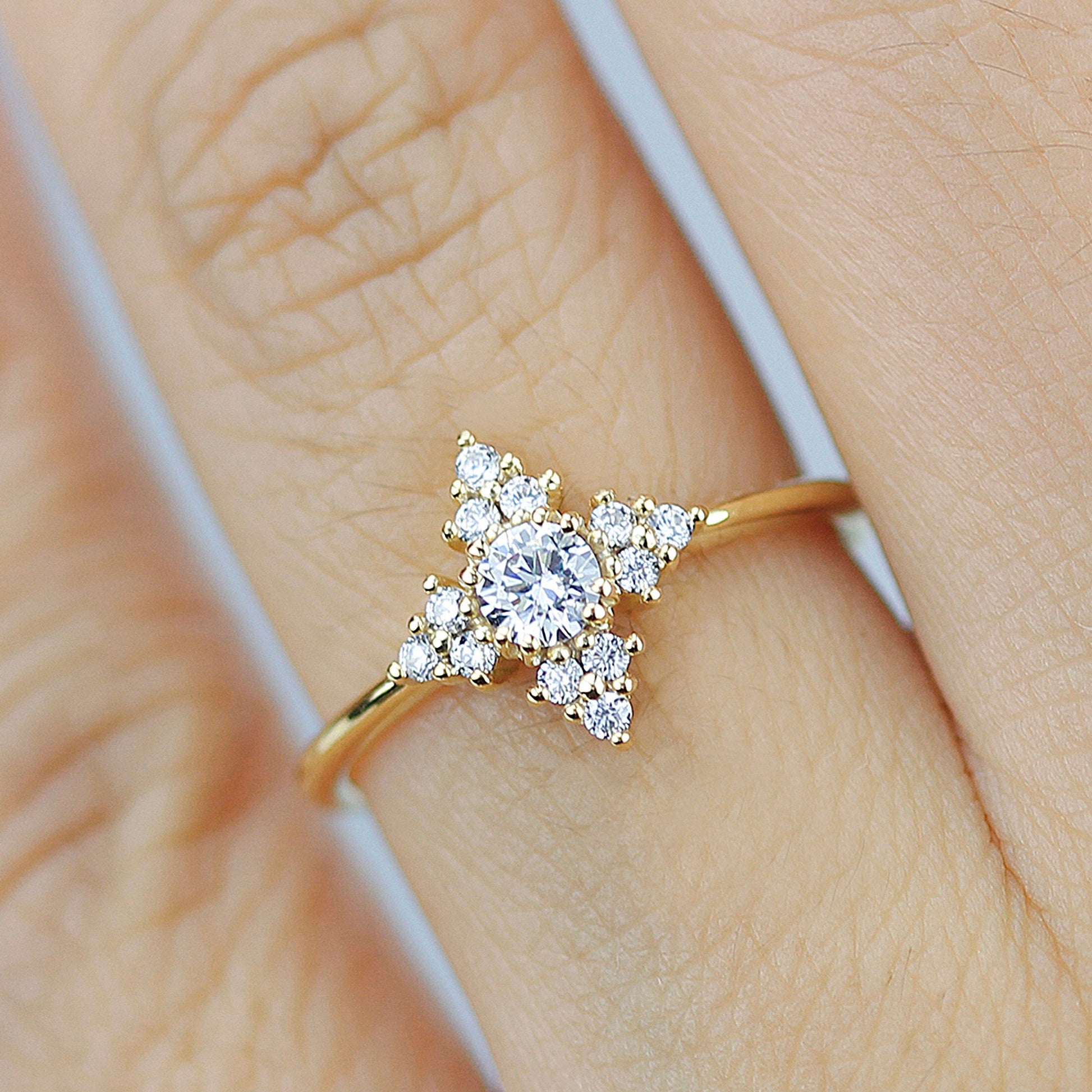 Snowflake diamond ring engagement | unique engagement ring white diamonds - NOOI JEWELRY