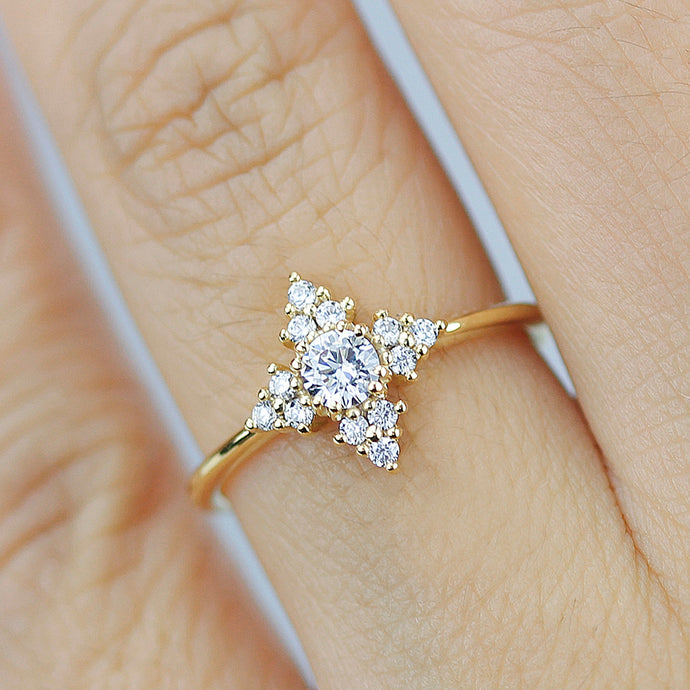 Snowflake diamond ring engagement | unique engagement ring white diamonds - NOOI JEWELRY