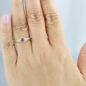 morganite and diamond engagement ring vintage unique, 18k yellow gold - NOOI JEWELRY
