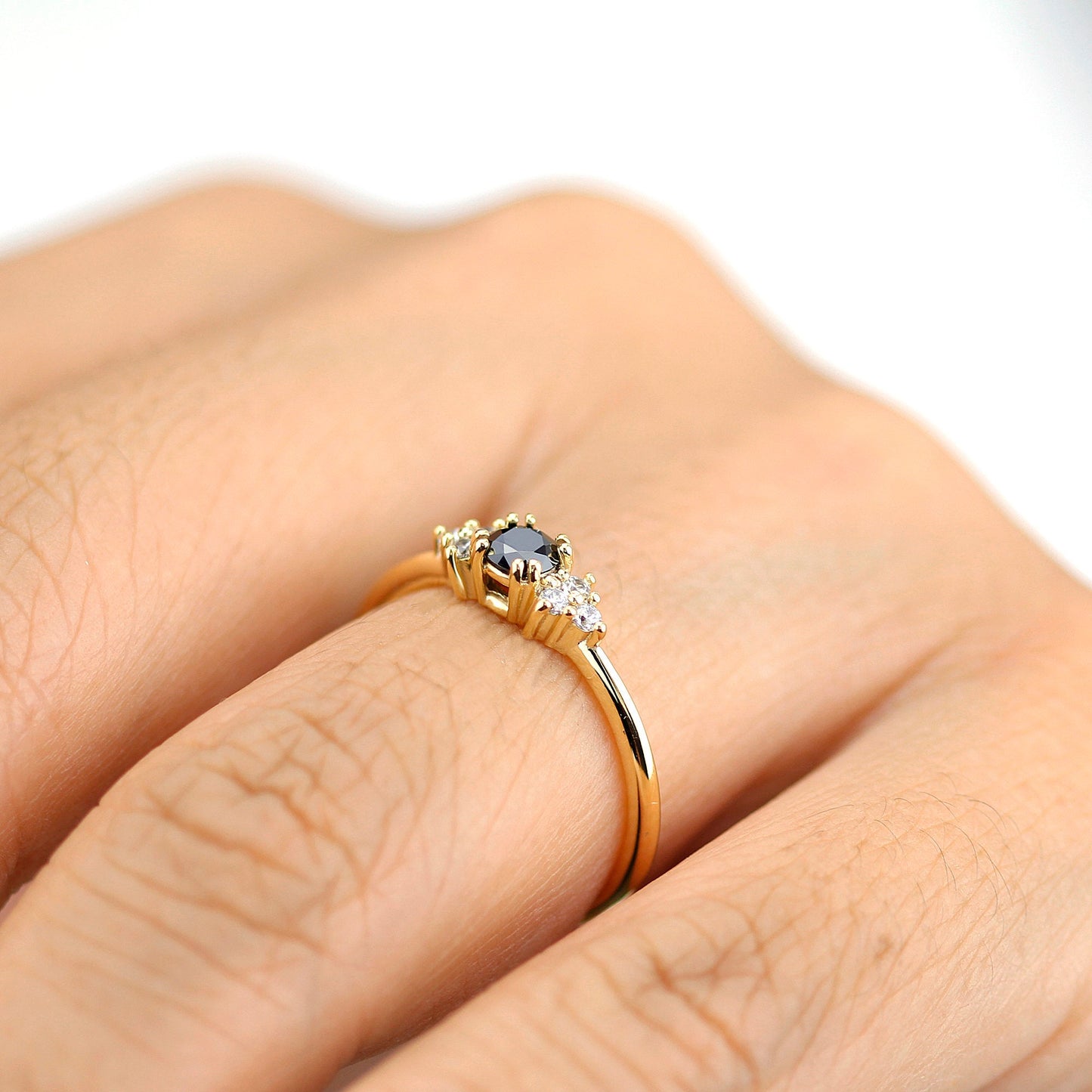unique engagement ring, diamond engagement ring, black diamond ring, simple engagement ring, delicate engagement ring, engagement ring - NOOI JEWELRY