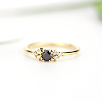 unique engagement ring, diamond engagement ring, black diamond ring, simple engagement ring, delicate engagement ring, engagement ring - NOOI JEWELRY