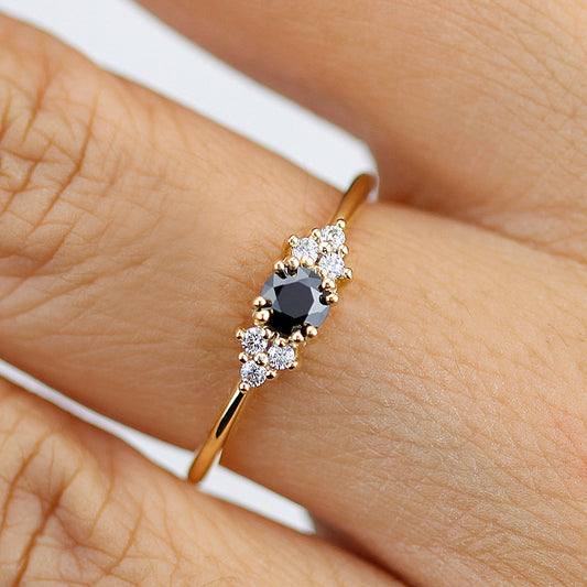 unique engagement ring, diamond engagement ring, black diamond ring, simple engagement ring, delicate engagement ring, engagement ring - NOOI JEWELRY