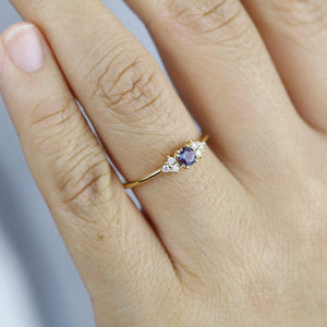 Alexandrite and diamond engagement ring, round cluster alexandrite with side stones - NOOI JEWELRY