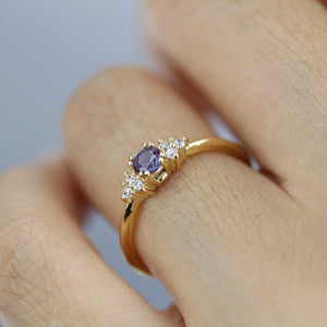 Alexandrite and diamond engagement ring, round cluster alexandrite with side stones - NOOI JEWELRY