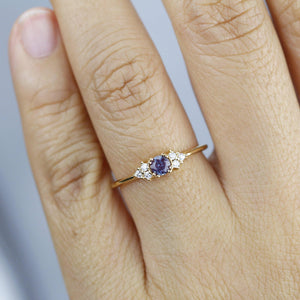 Alexandrite and diamond engagement ring, round cluster alexandrite with side stones - NOOI JEWELRY