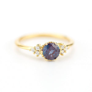 alexandrite engagement ring round, cluster ring alexandrite and diamonds - NOOI JEWELRY