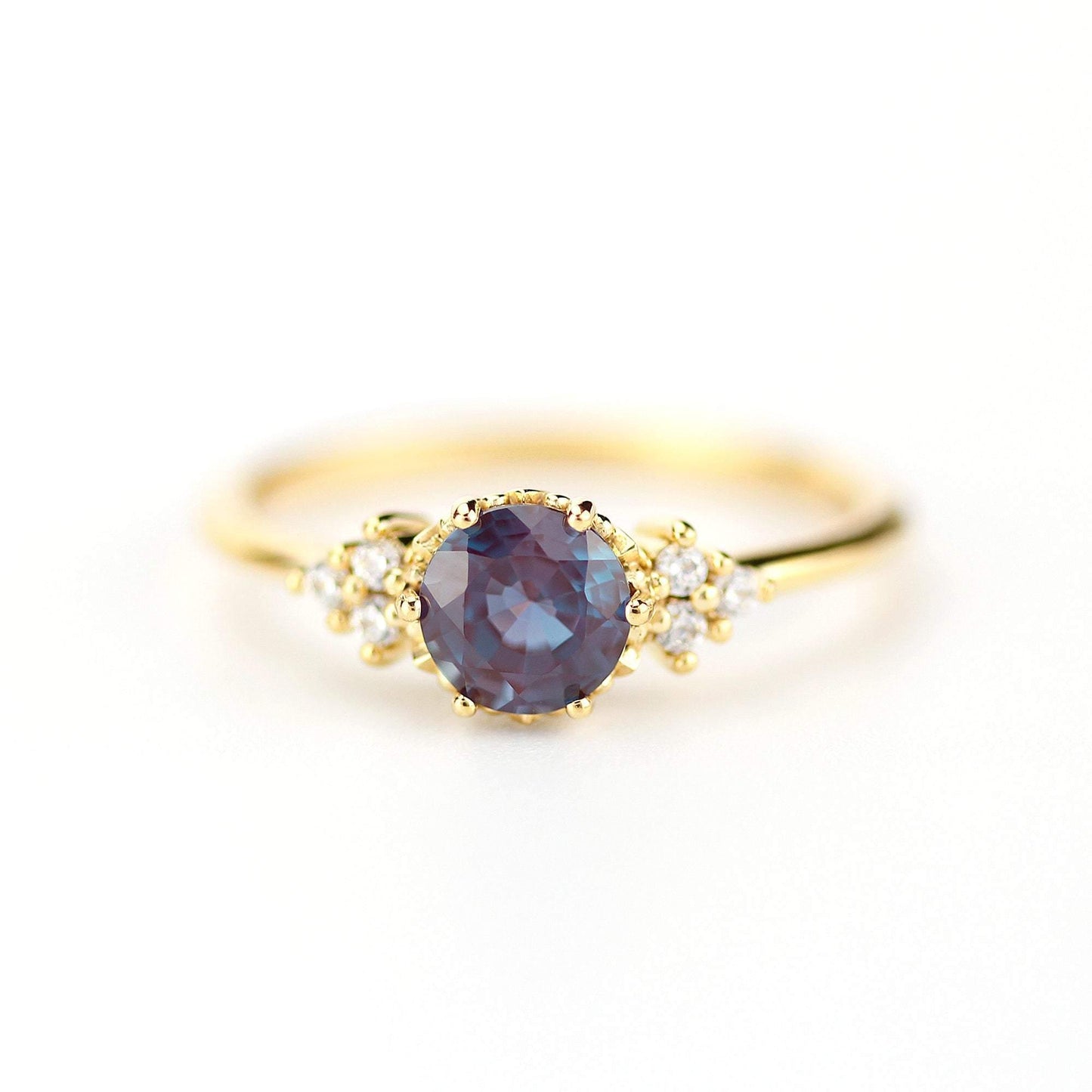 alexandrite engagement ring round, cluster ring alexandrite and diamonds - NOOI JEWELRY