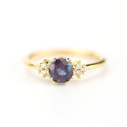 alexandrite engagement ring round, cluster ring alexandrite and diamonds - NOOI JEWELRY