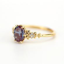 Load image into Gallery viewer, Oval Alexandrite engagement ring, 18k yellow gold, 8x6 oval alexandrite and black diamond cluster ring - NOOI JEWELRY