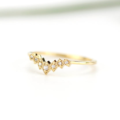 diamond Wedding Band, Wedding Band, Curved Band, delicate Wedding Band, Crown Wedding Ring, laces wedding Band - NOOI JEWELRY