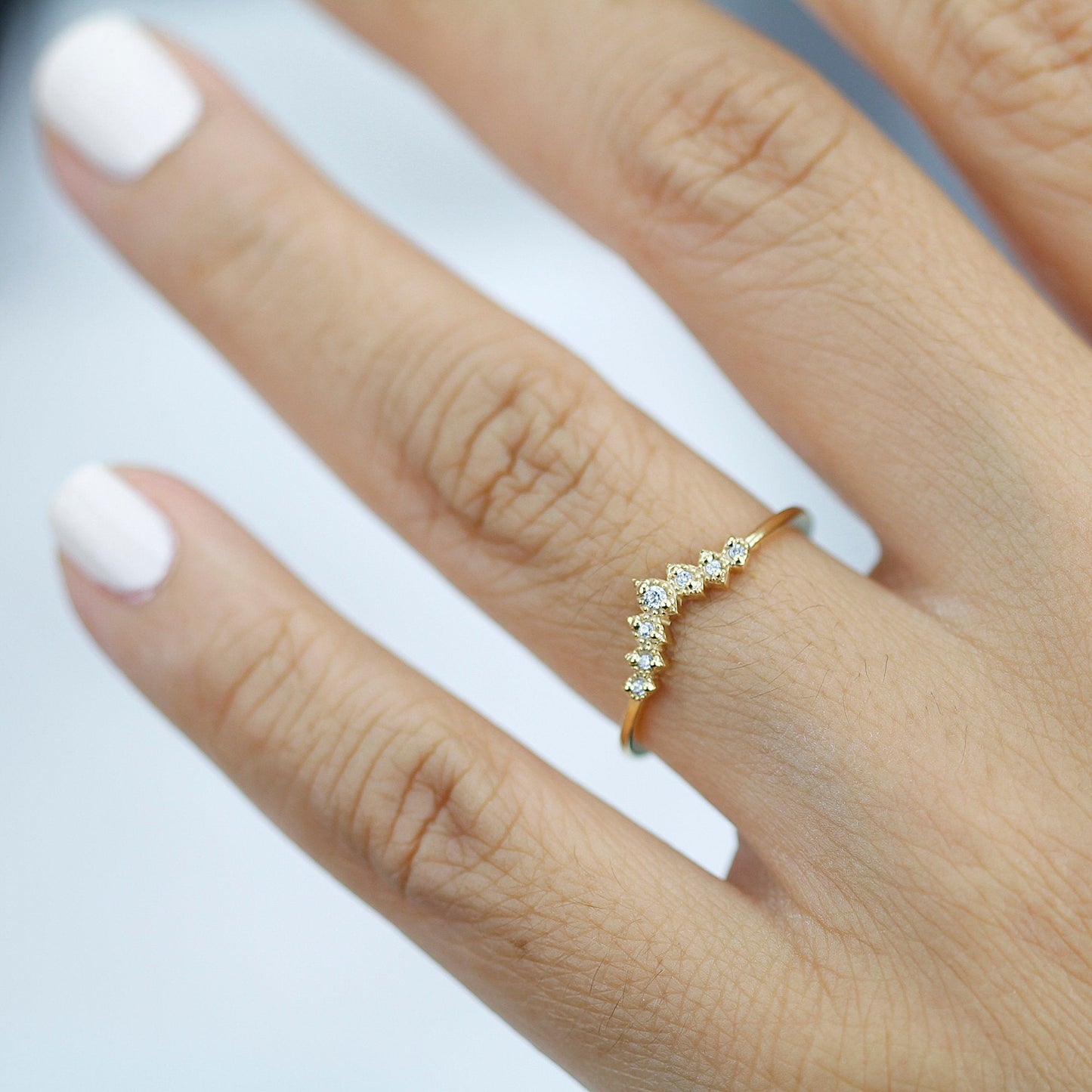 diamond Wedding Band, Wedding Band, Curved Band, delicate Wedding Band, Crown Wedding Ring, laces wedding Band - NOOI JEWELRY