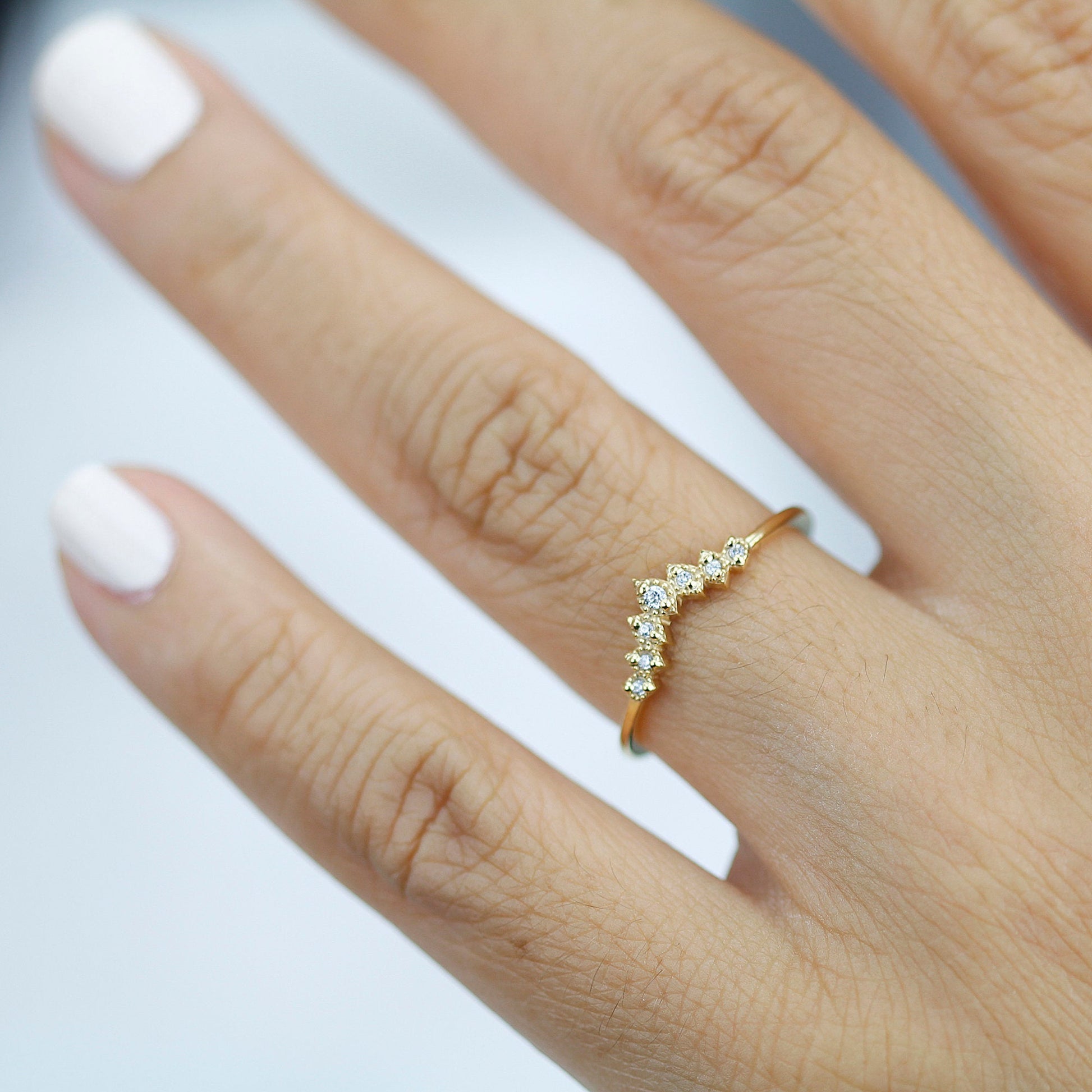 diamond Wedding Band, Wedding Band, Curved Band, delicate Wedding Band, Crown Wedding Ring, laces wedding Band - NOOI JEWELRY