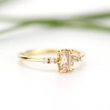 Load image into Gallery viewer, Emerald cut morganite and diamond engagement ring, simple cluster ring 18k gold - NOOI JEWELRY