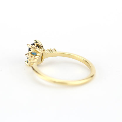 Emerald cut London blue topaz and diamond engagement ring, simple cluster ring 18k gold - NOOI JEWELRY