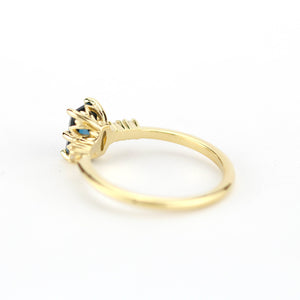 Emerald cut London blue topaz and diamond engagement ring, simple cluster ring 18k gold - NOOI JEWELRY