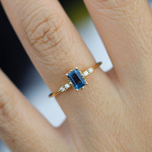 Load image into Gallery viewer, Emerald cut London blue topaz and diamond engagement ring, simple cluster ring 18k gold - NOOI JEWELRY