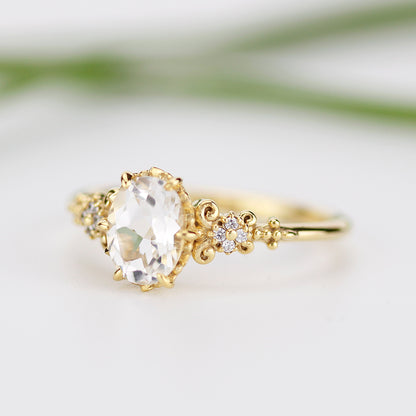 white topaz and diamond ring, vintage style engagement rings diamond unique - NOOI JEWELRY