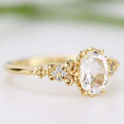 white topaz and diamond ring, vintage style engagement rings diamond unique - NOOI JEWELRY