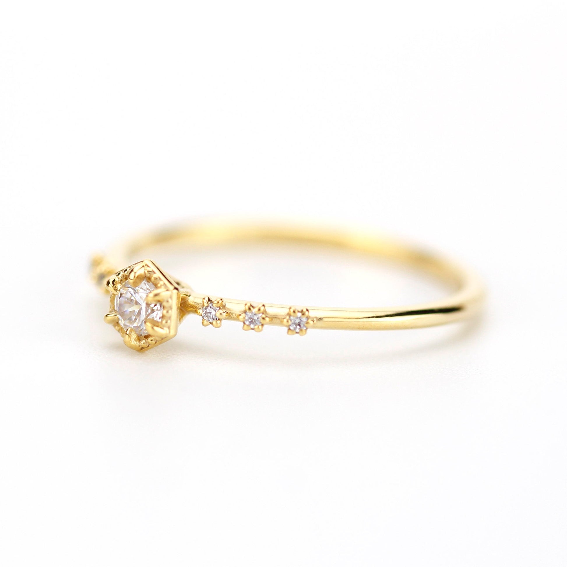 simple engagement ring, dainty diamond ring, Hexagonal engagement ring, minimal ring, minimalist ring, minimalist ring - NOOI JEWELRY