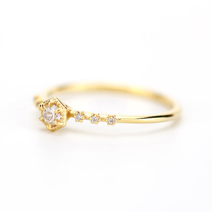 simple engagement ring, dainty diamond ring, Hexagonal engagement ring, minimal ring, minimalist ring, minimalist ring - NOOI JEWELRY